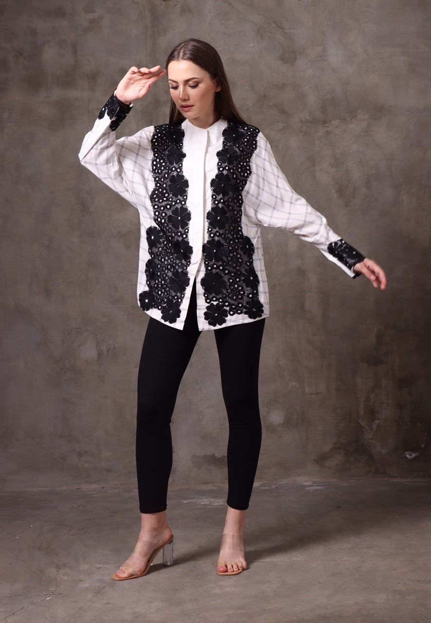 Kemeja Rayon Kotak Brukat