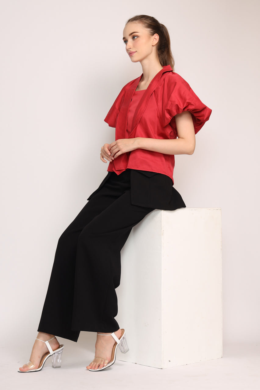 Bloom et Champs Kemeja Tangan Balon Merah