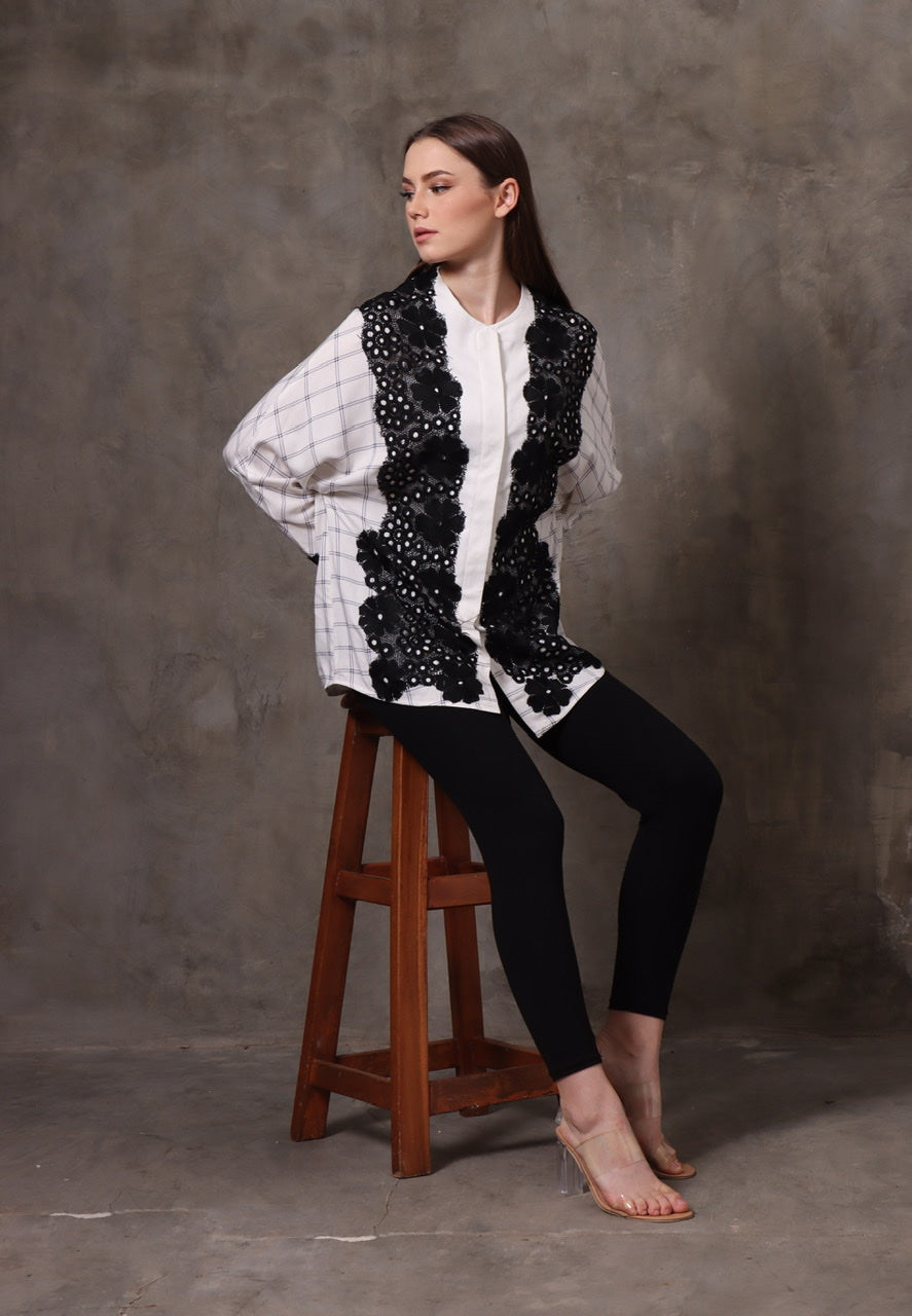 Kemeja Rayon Kotak Brukat