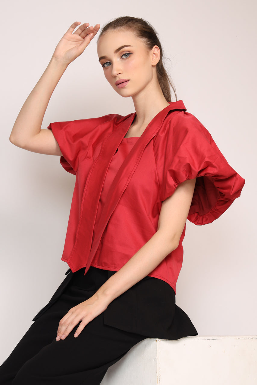Bloom et Champs Kemeja Tangan Balon Merah