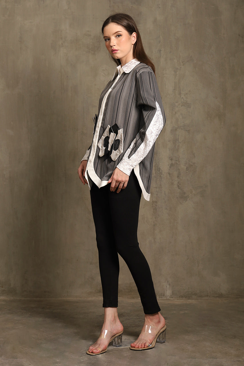 Bloom et Champs Kemeja Bunga Salur Abu