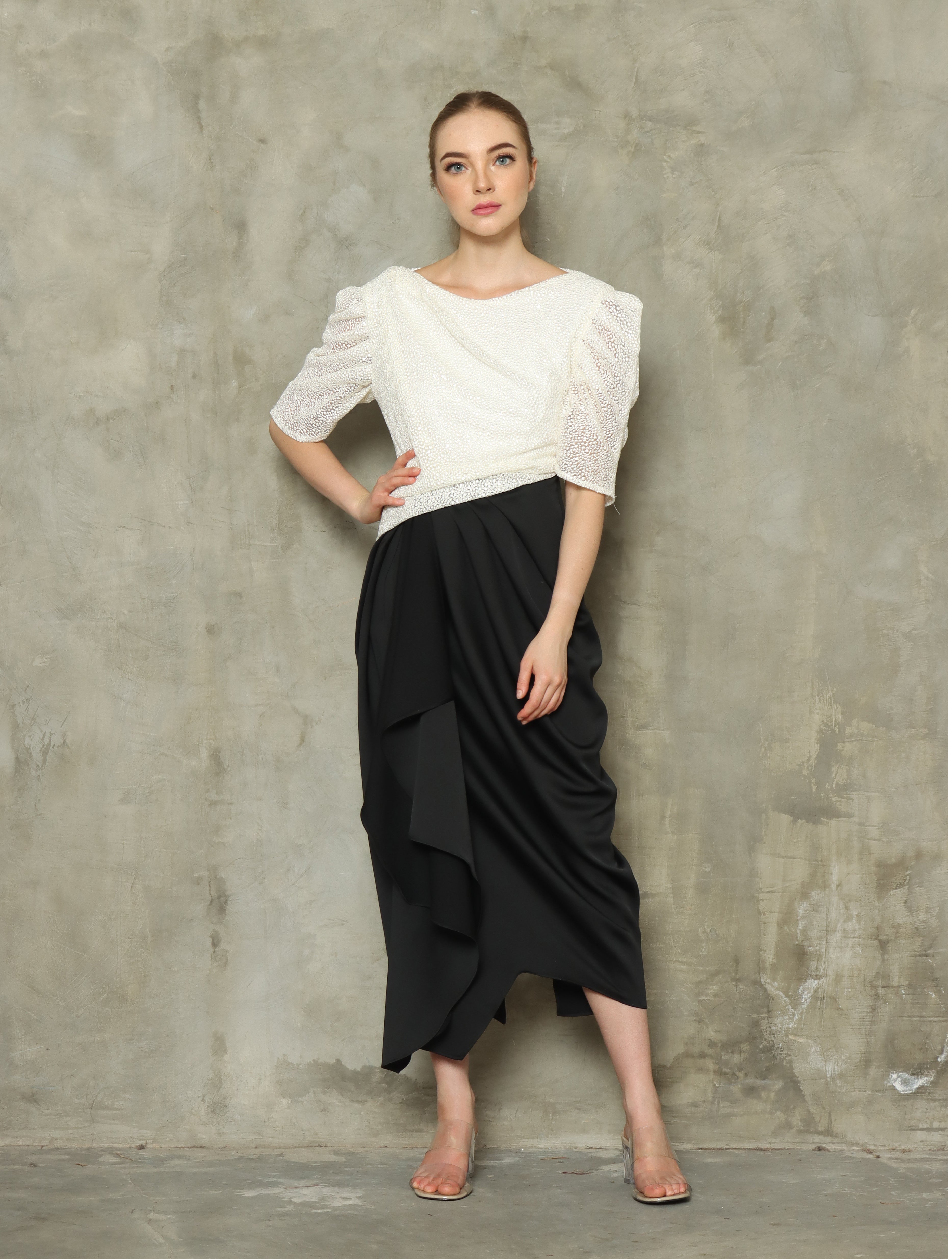 Dress Lengan Balon Panda Tile Bordir Titik