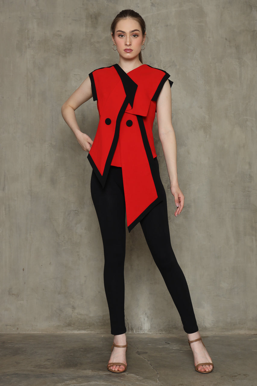 Bloom et Champs Tuxedo Top in Red/Black