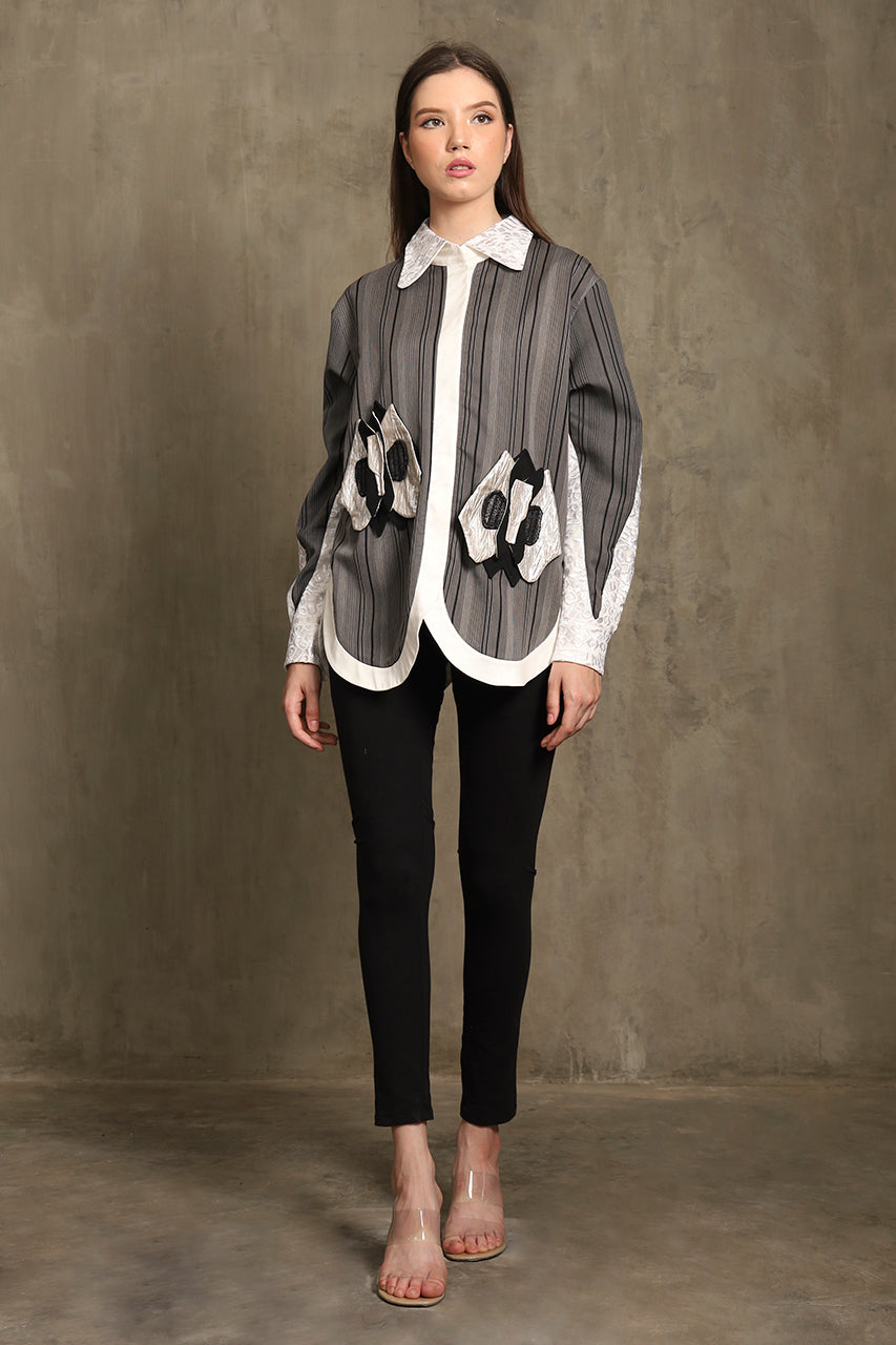 Bloom et Champs Kemeja Bunga Salur Abu