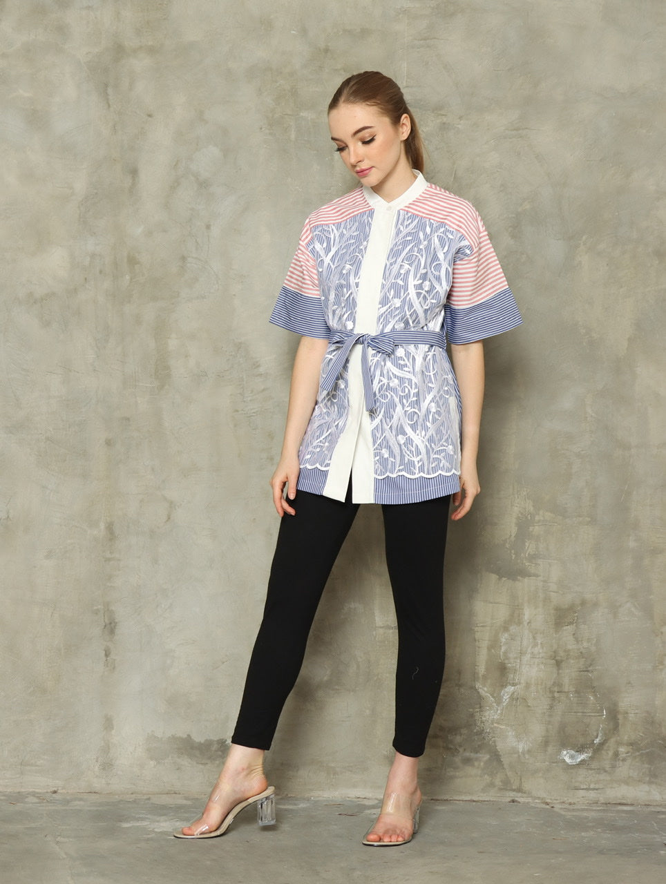 Kemeja Stripes Tile Bordir Salem