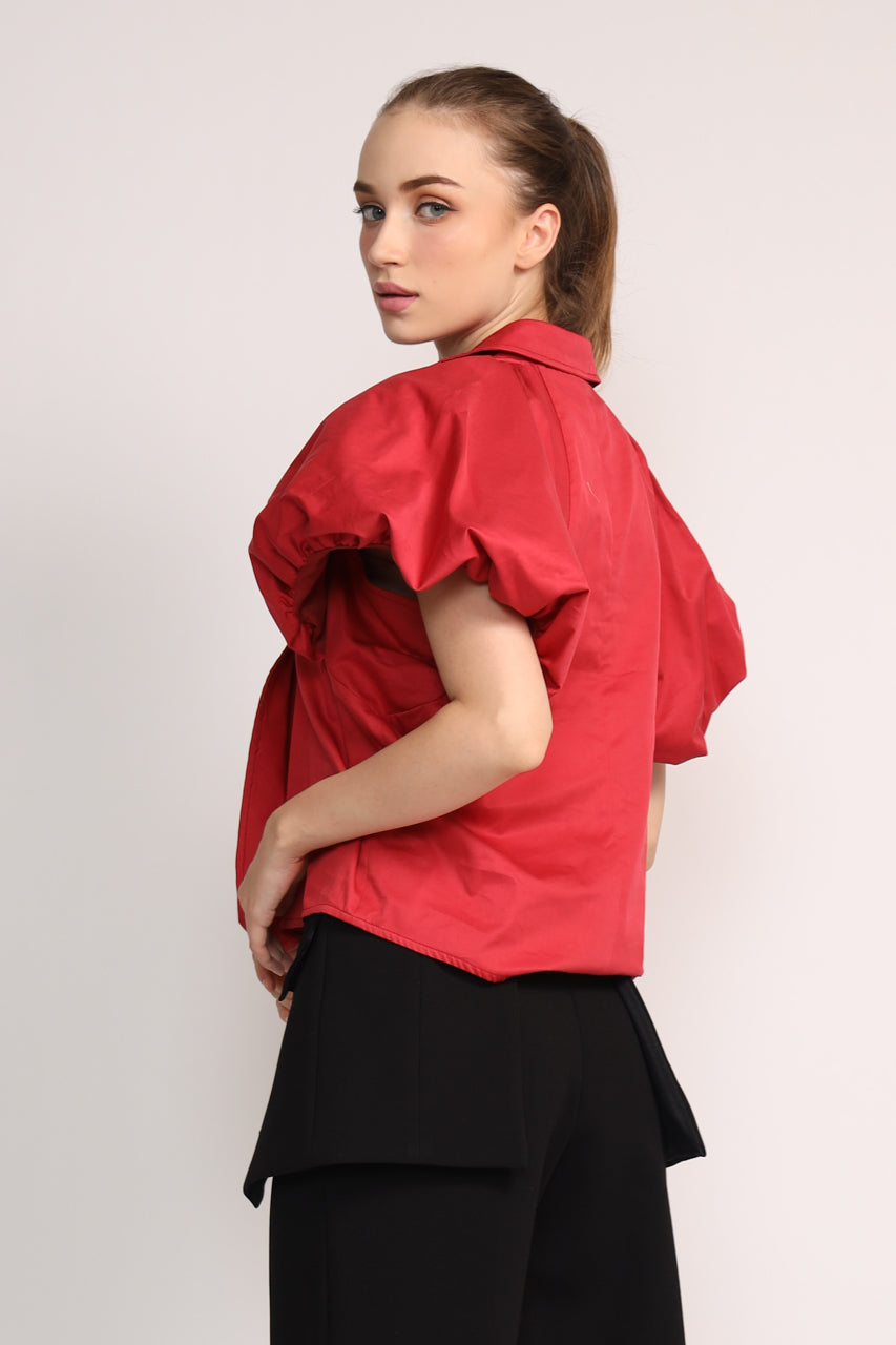 Bloom et Champs Kemeja Tangan Balon Merah