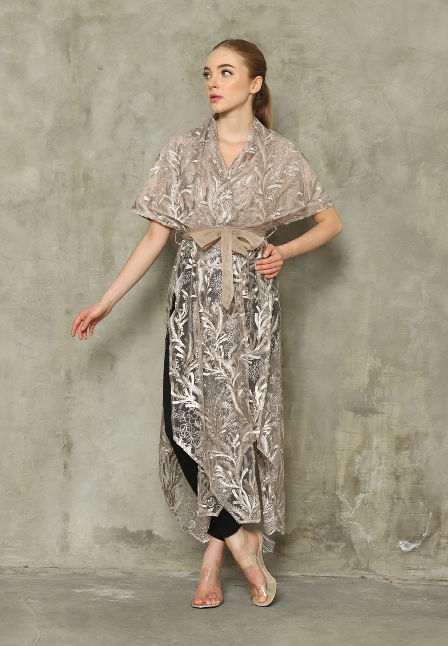 Kimono Tile Bordir Panjang Gold Leaves