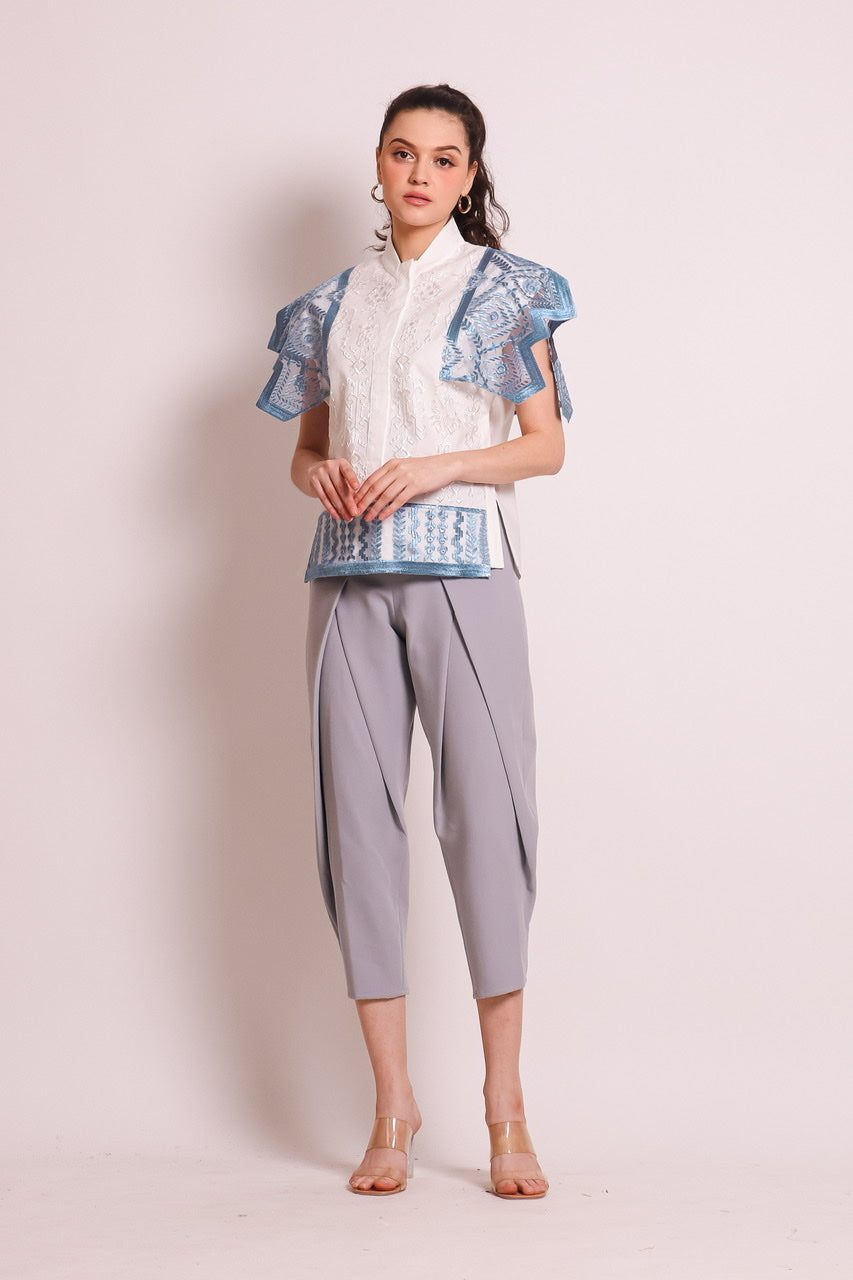 Bloom et Champs Kemeja Tile Renda Biru Zigzag