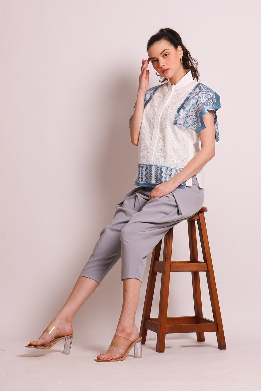 Bloom et Champs Kemeja Tile Renda Biru Zigzag