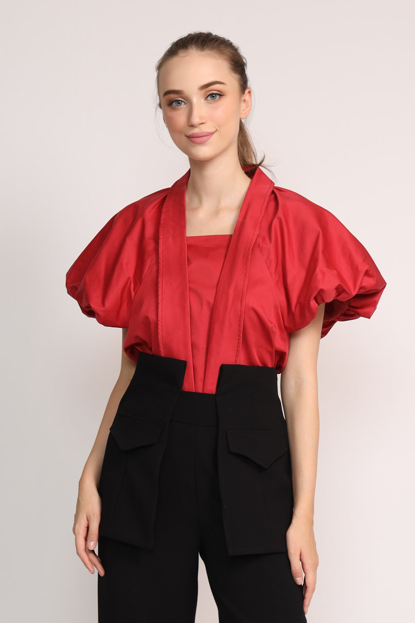 Bloom et Champs Kemeja Tangan Balon Merah