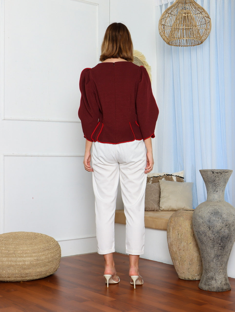 Top Tangan Balon Marun