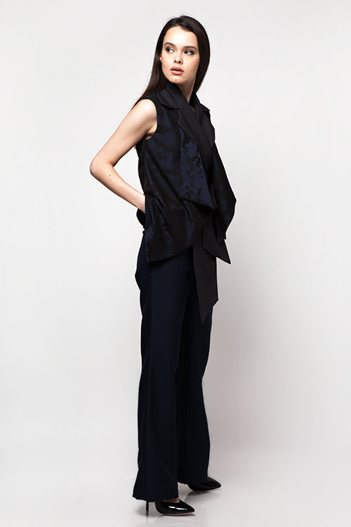 Double Navy Jacquard Top