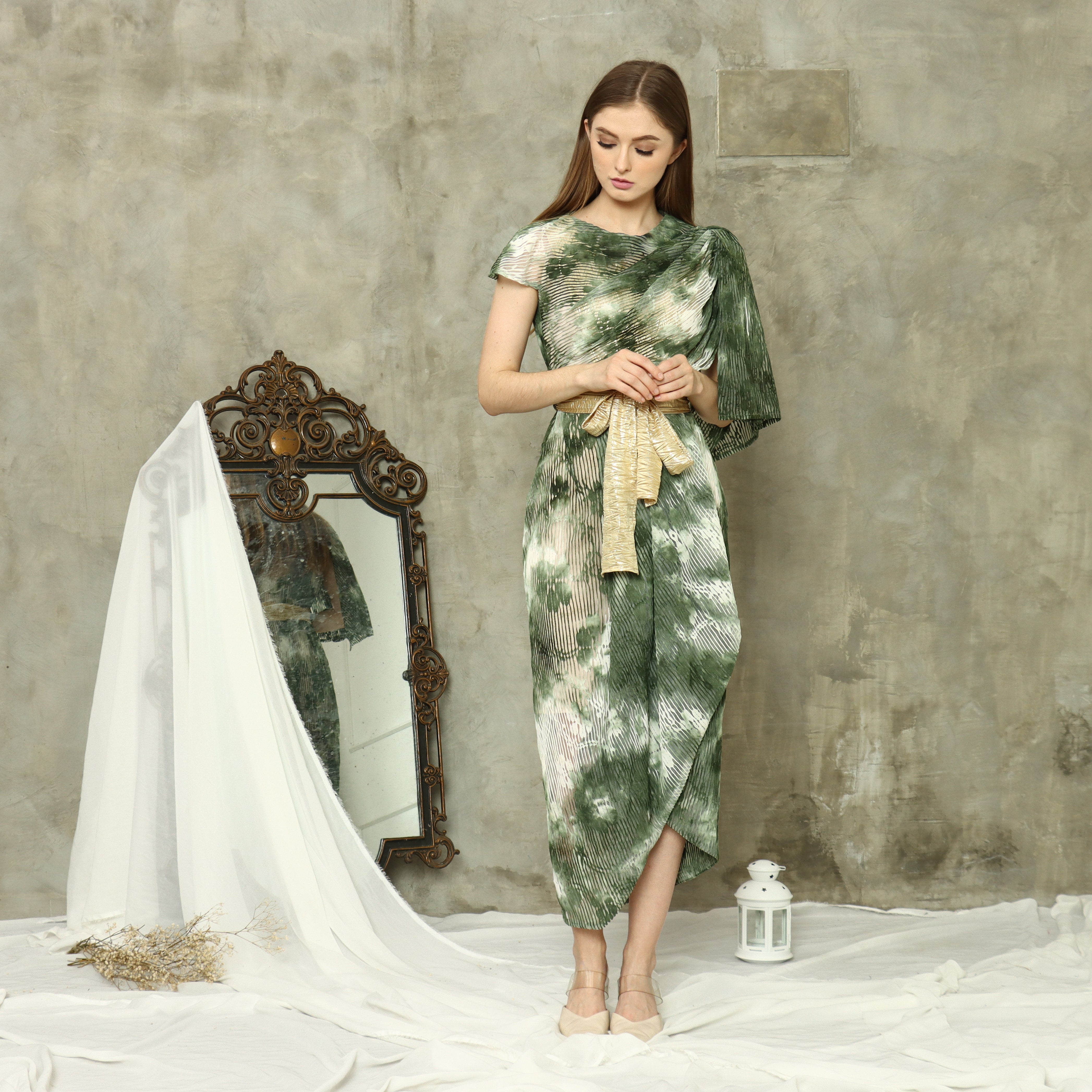 Dress Golden Obi in Green