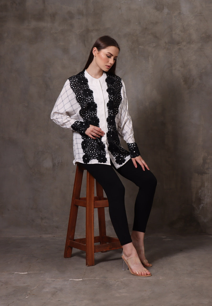 Kemeja Rayon Kotak Brukat