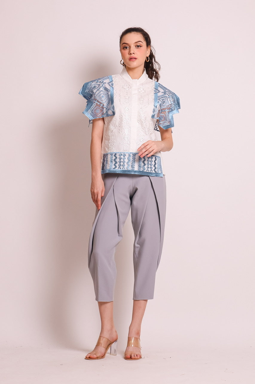 Bloom et Champs Kemeja Tile Renda Biru Zigzag