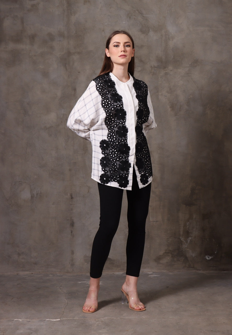 Kemeja Rayon Kotak Brukat