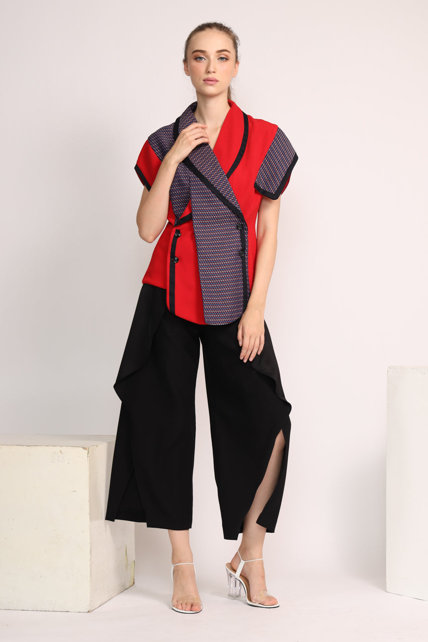 Bloom Blazer Checkered Merah