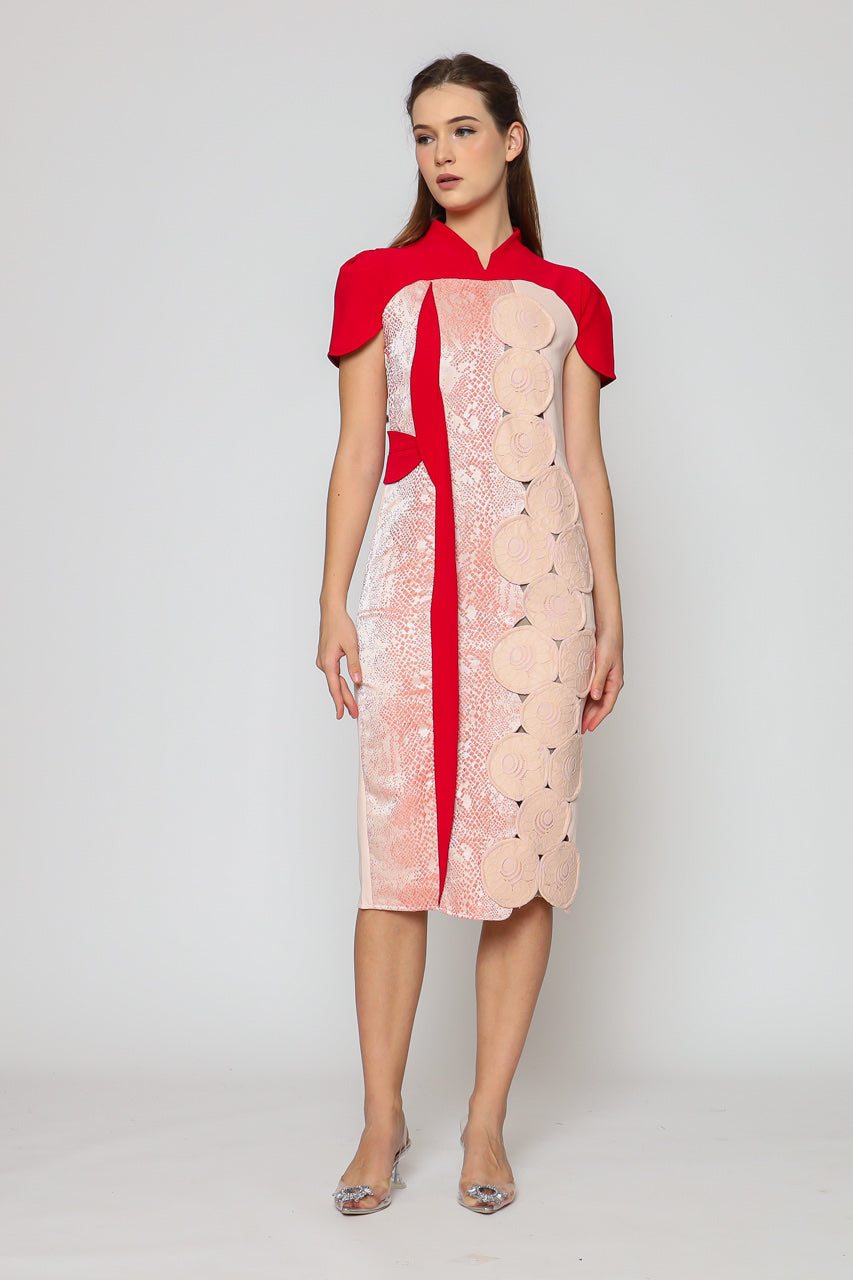 Dress Cheongsam Nude Pink Lingkar