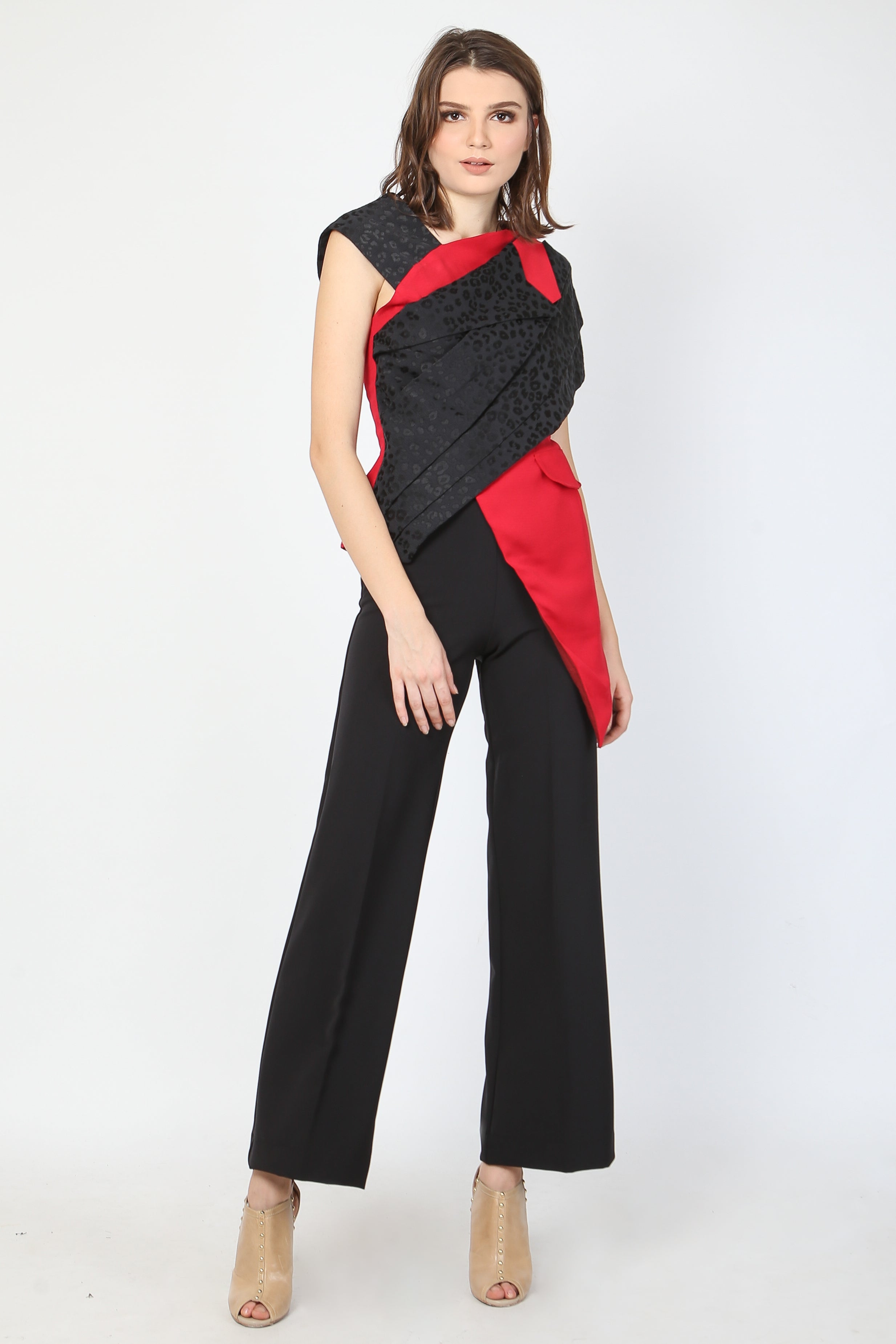 Top Kemben Lapel Merah