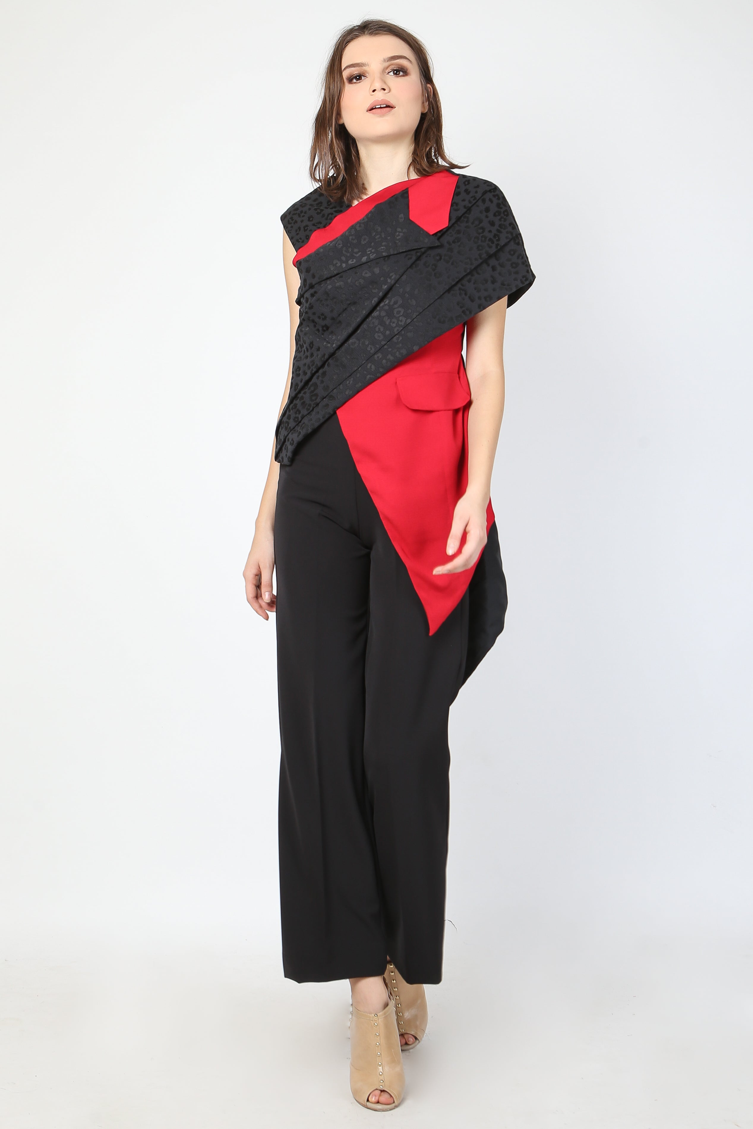 Top Kemben Lapel Merah