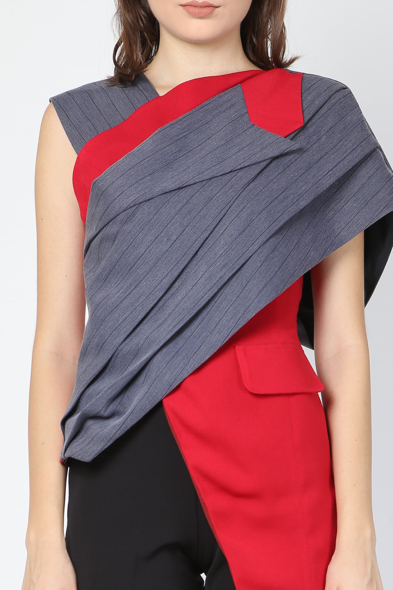Top Kemben Lapel Abu Merah