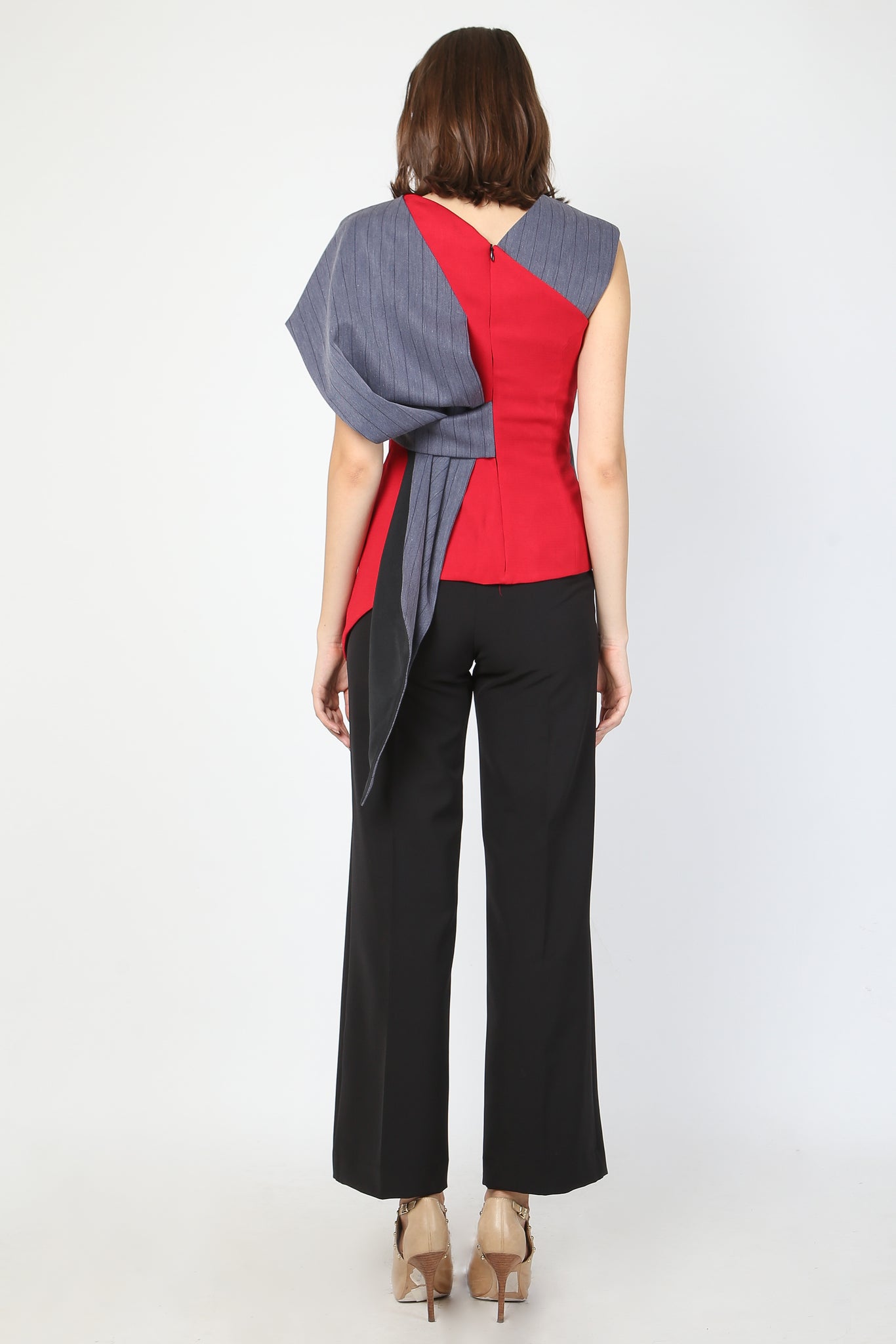 Top Kemben Lapel Abu Merah