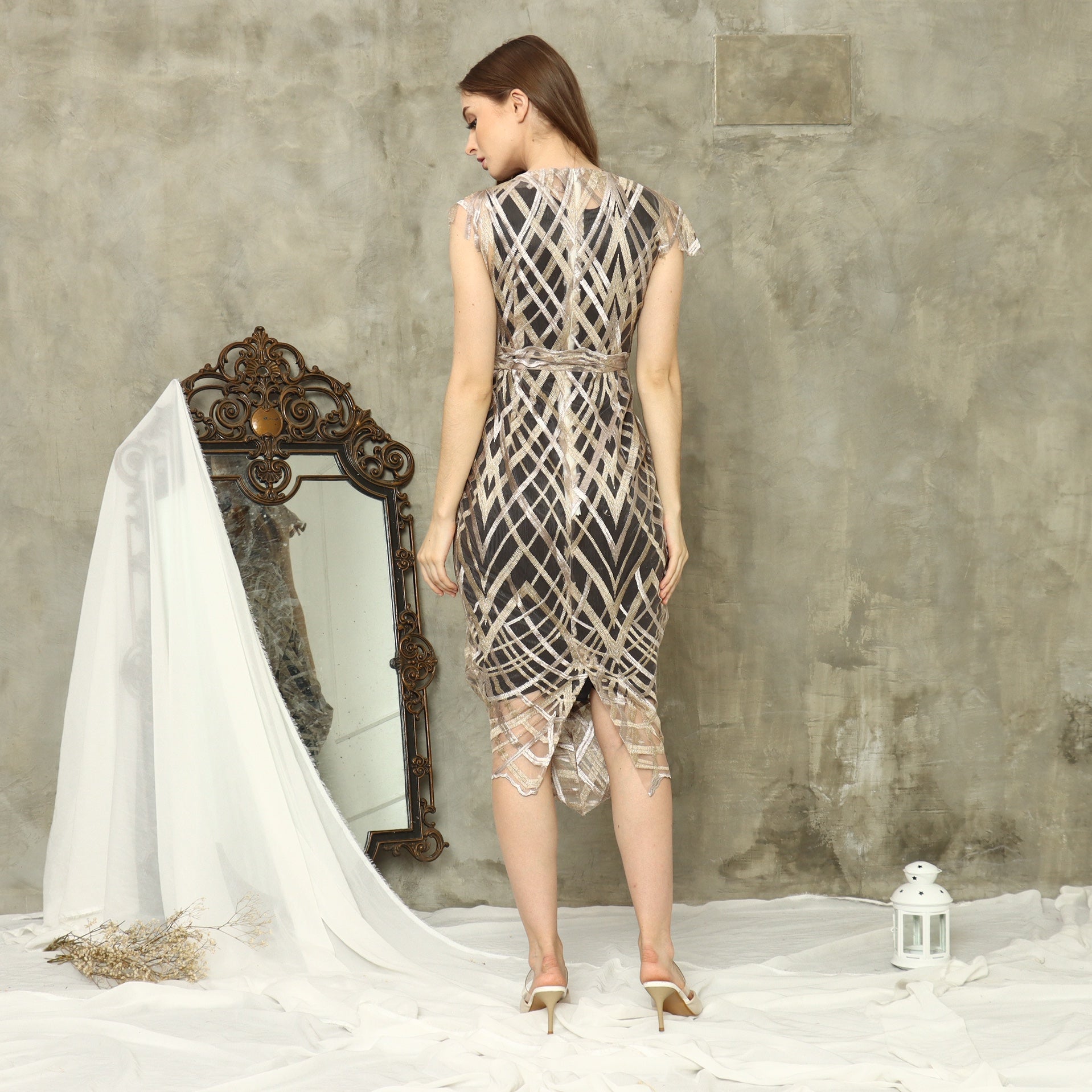 Coretan Dress in Embroidered Tulle