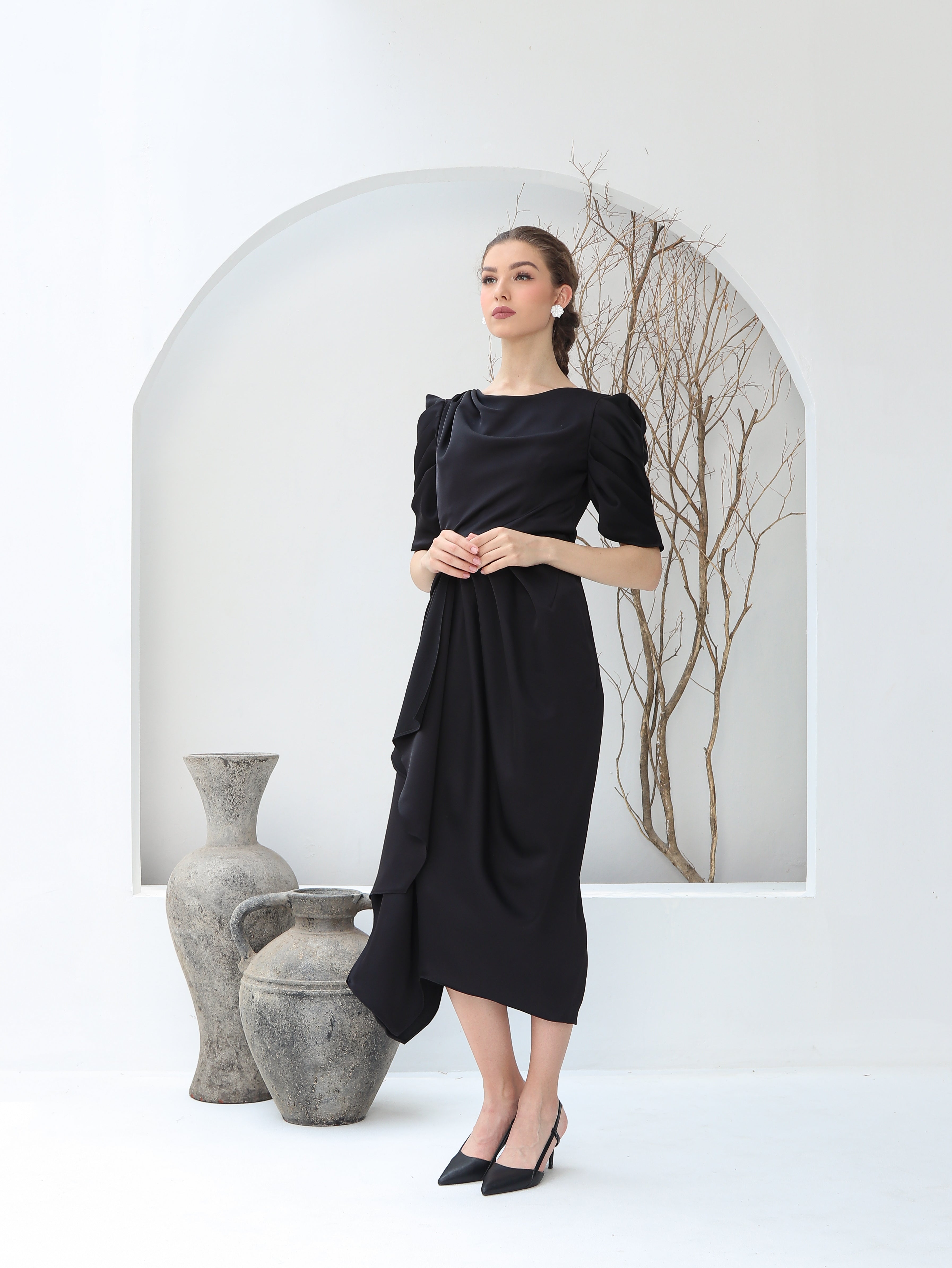 DRESS PLOI TANGAN BALON HITAM