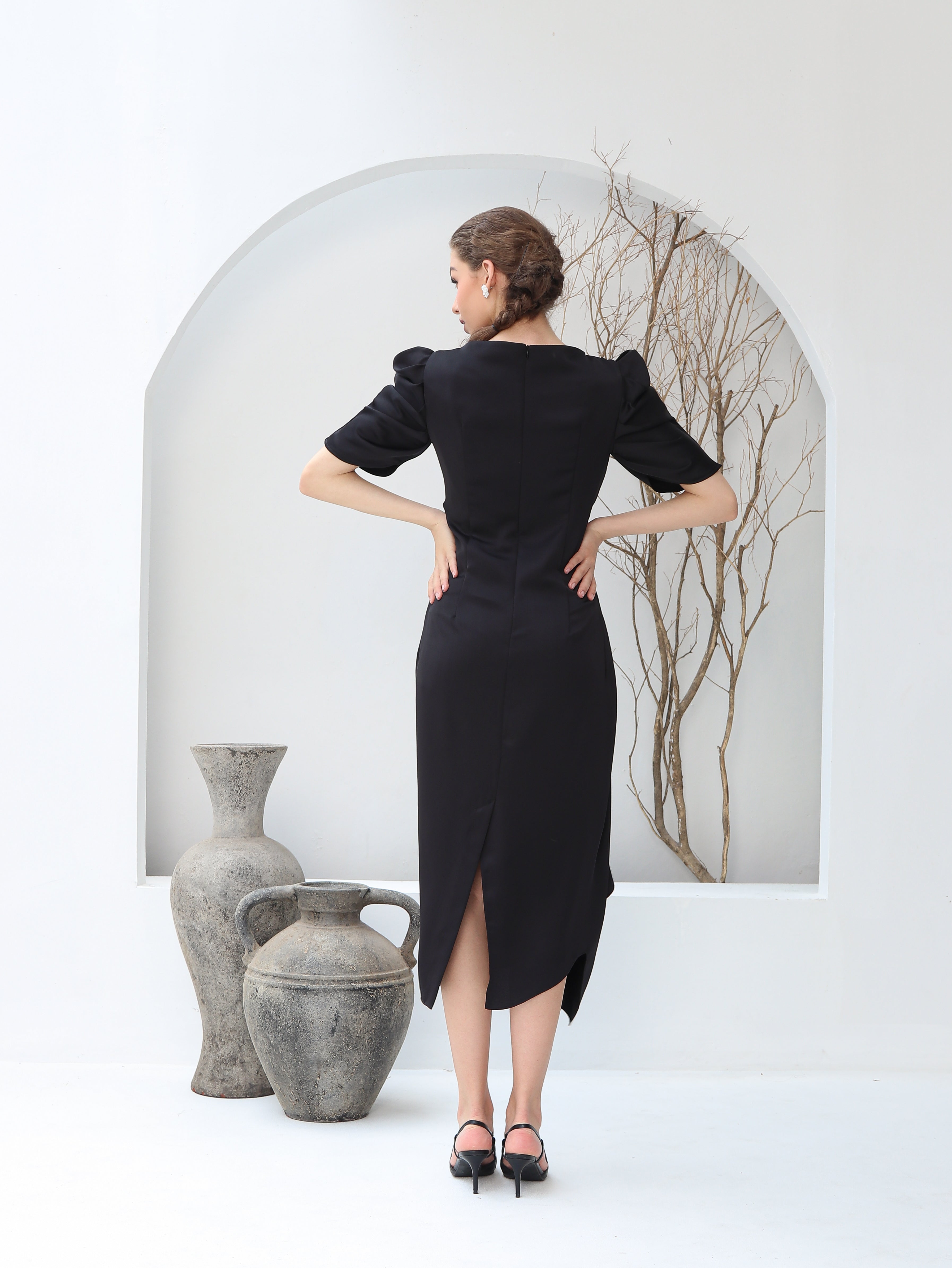 DRESS PLOI TANGAN BALON HITAM