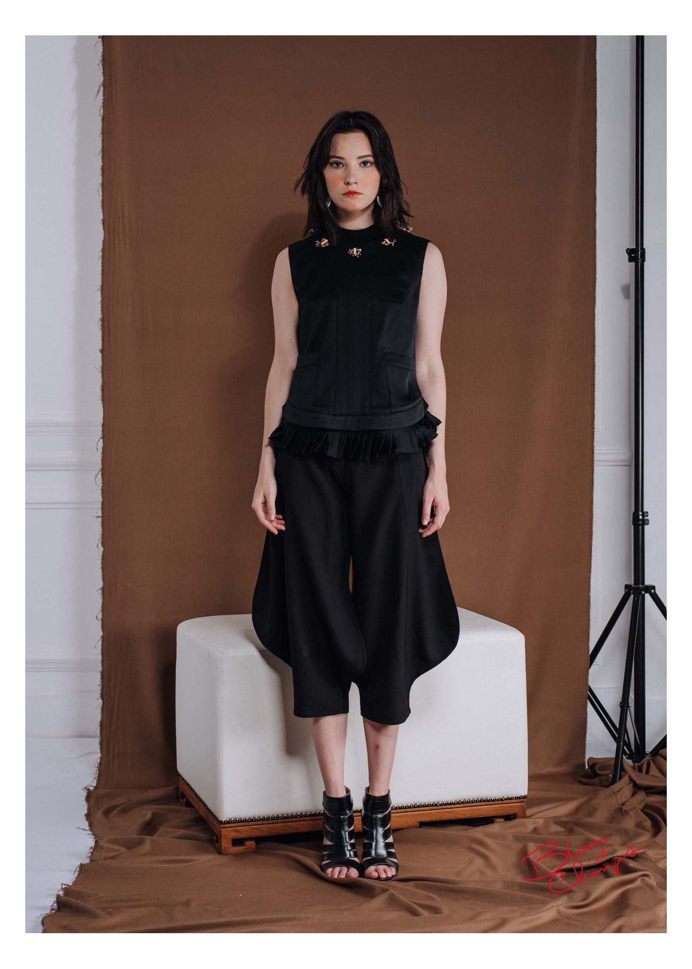 Pleats Black Embellished Top