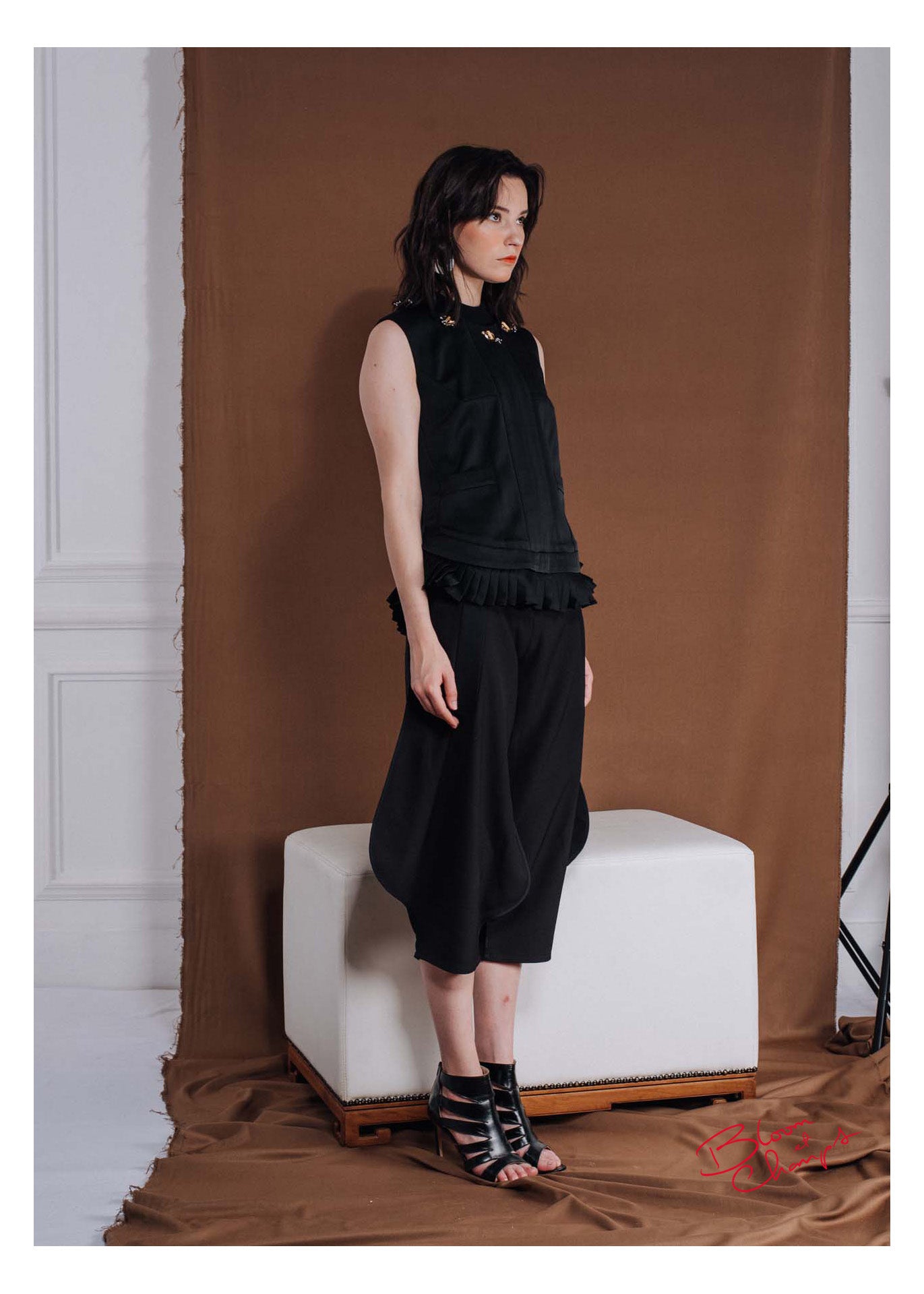 Pleats Black Embellished Top