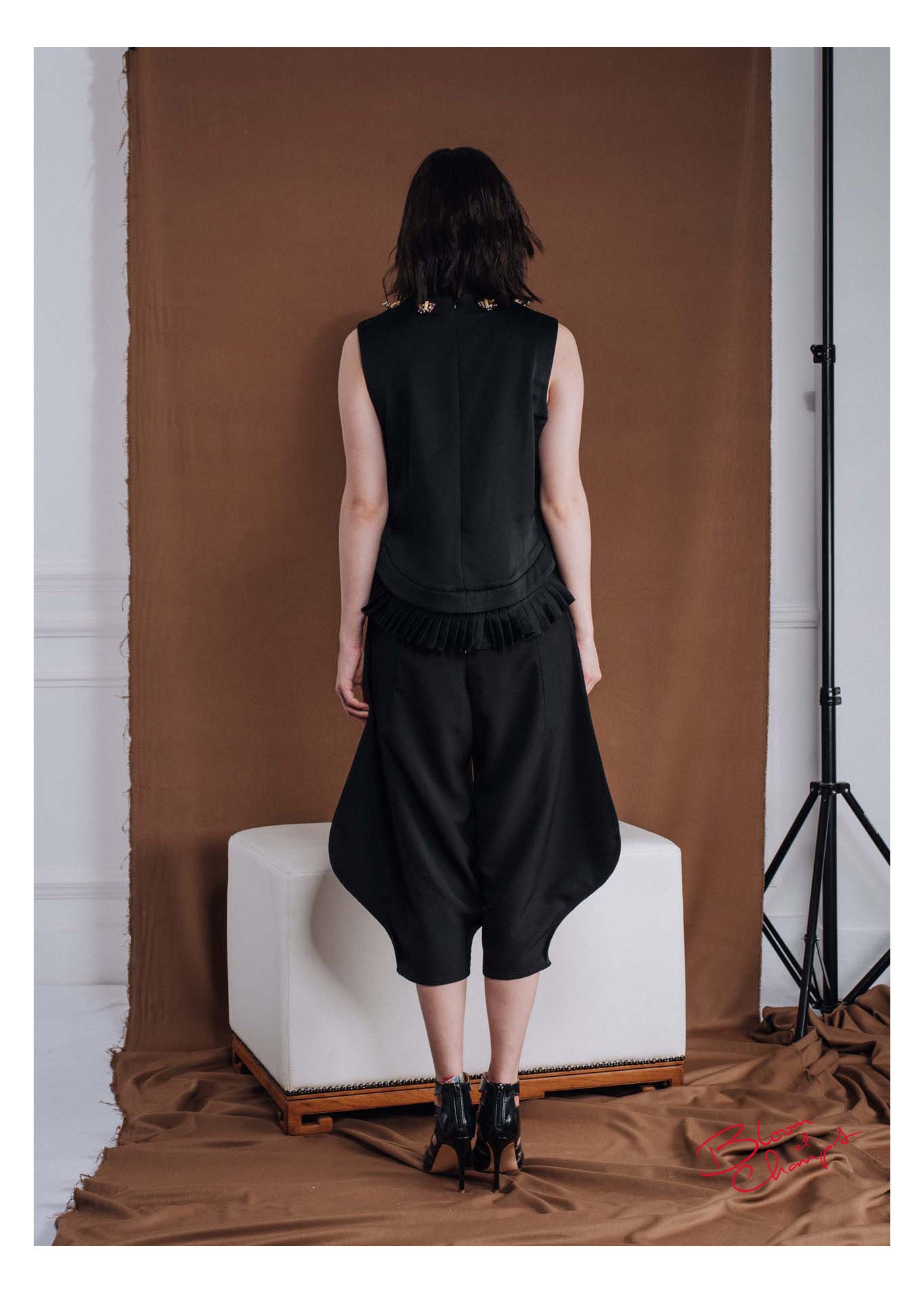 Pleats Black Embellished Top