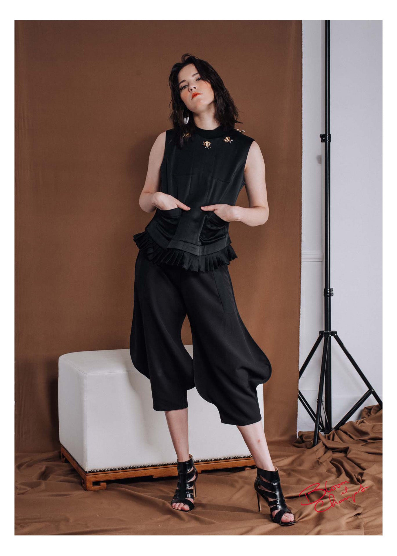 Pleats Black Embellished Top