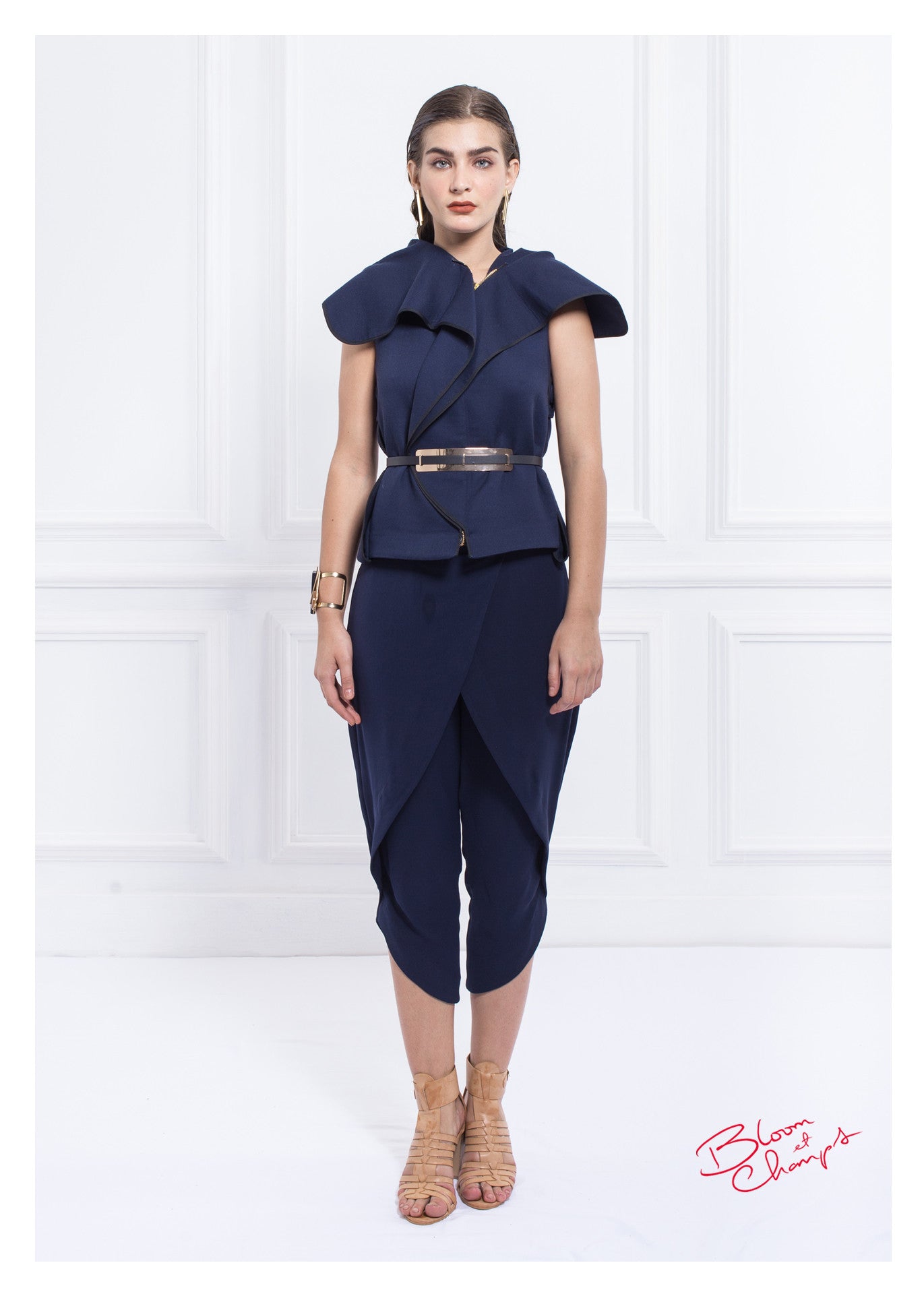 Sabrina Navy Zipper Top