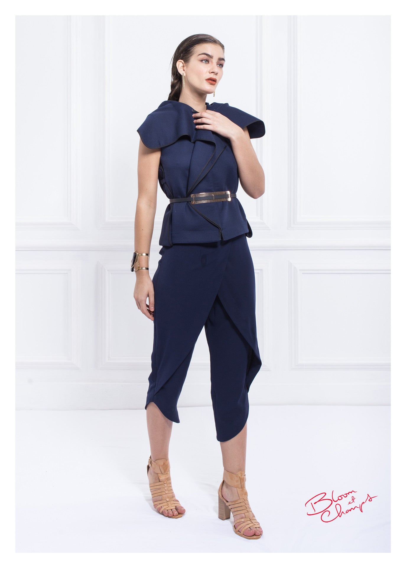 Sabrina Navy Zipper Top