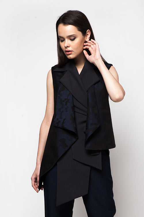 Double Navy Jacquard Top