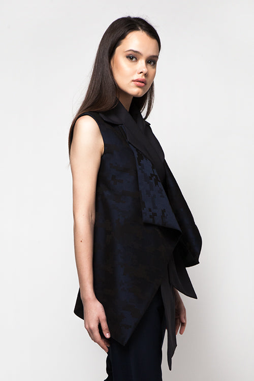 Double Navy Jacquard Top