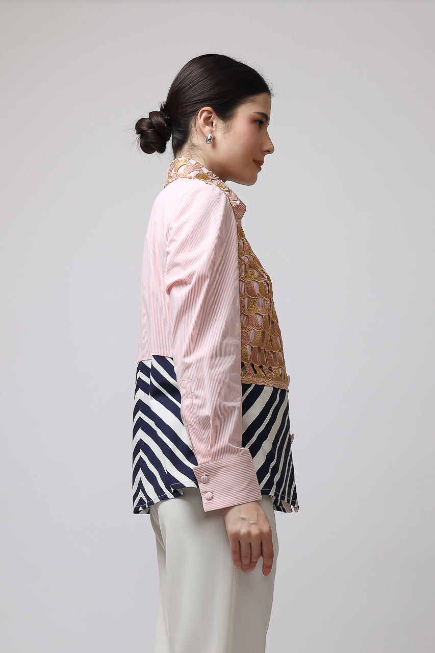 Bloom et Champs Kemeja Snail Pink Brocade