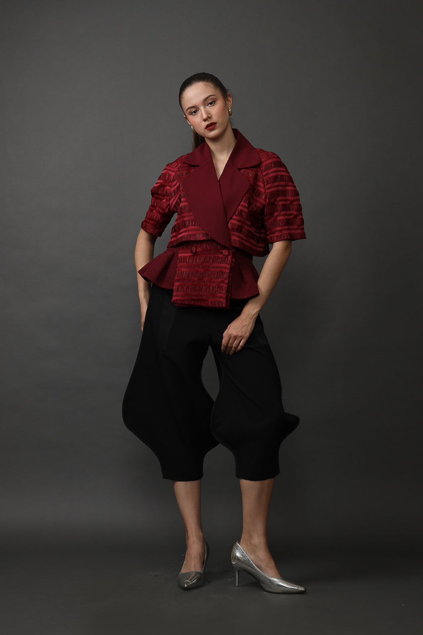Bloom et Champs Maroon Inka Stripe Blouse/ Trumpet Pants