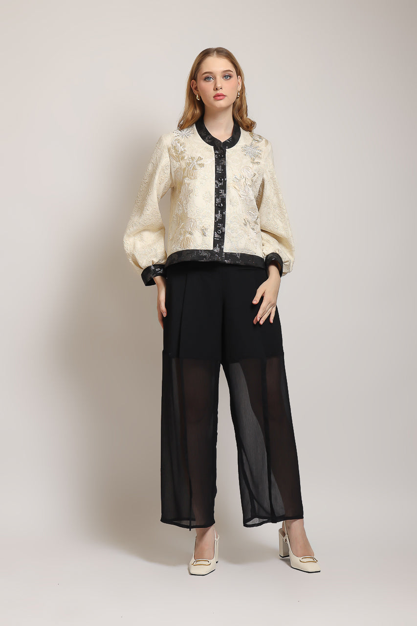 Bloom et Champs Blazer Bamboo Jacquard Creme/ Celana Alena Saten