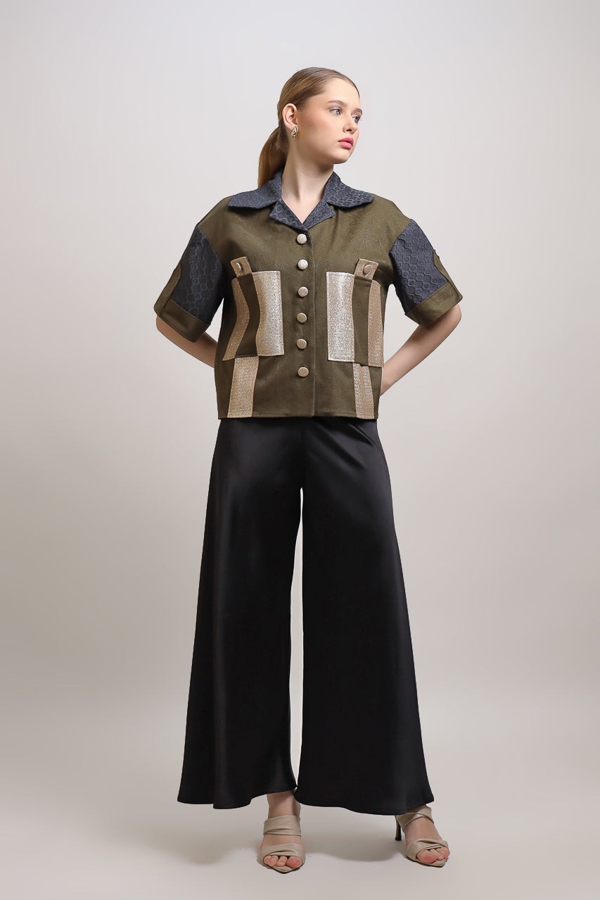 Bloom et Champs Golden Olive Shirt/Flare Saten Pants