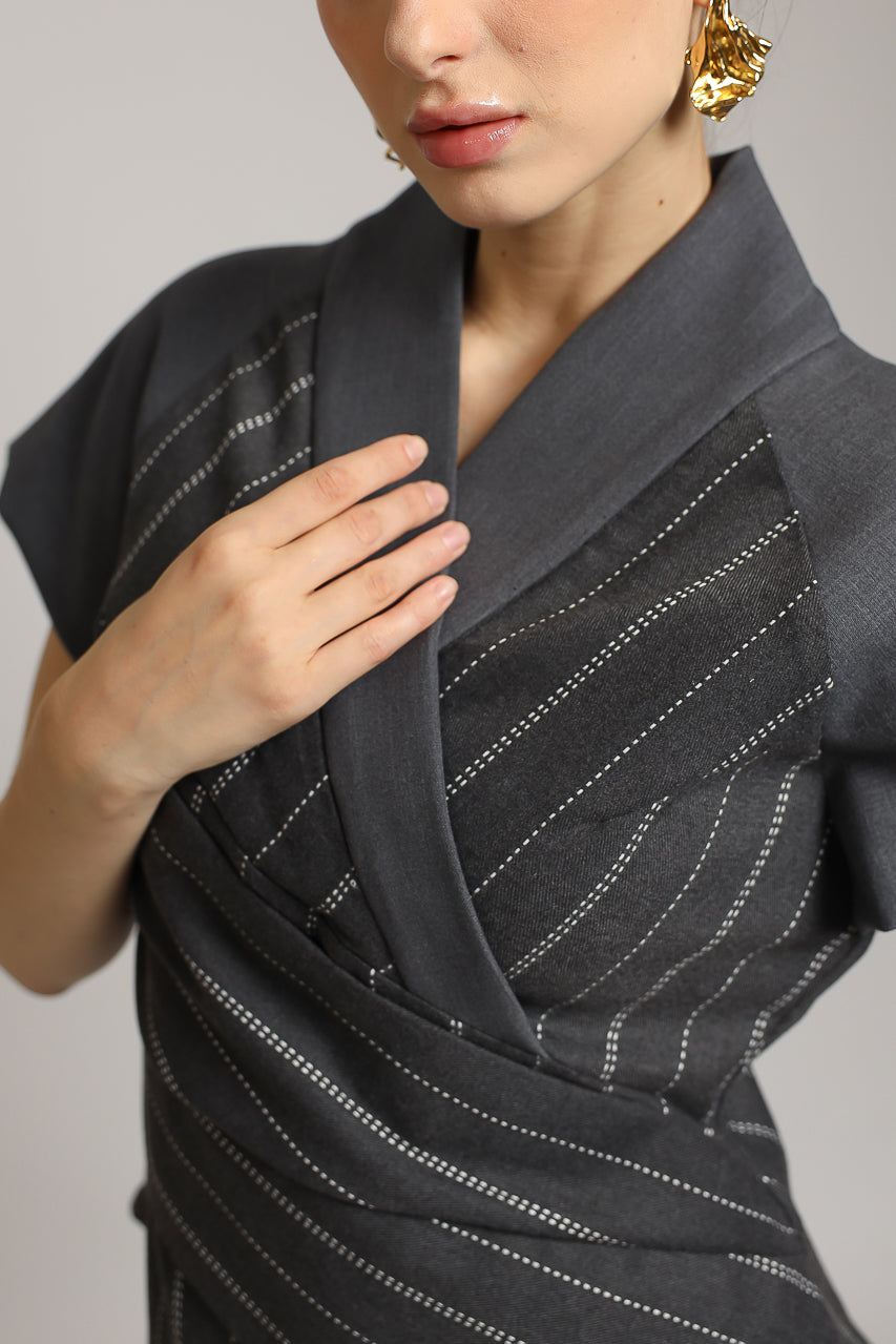 Bloom et Champs Semi Stripe Grey Blouse