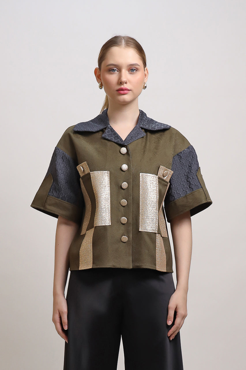 Bloom et Champs Golden Olive Shirt/Flare Saten Pants