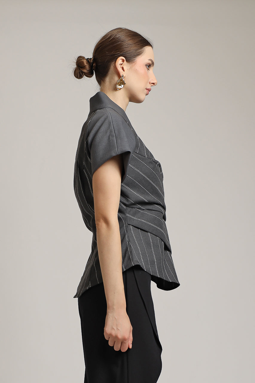 Bloom et Champs Semi Stripe Grey Blouse
