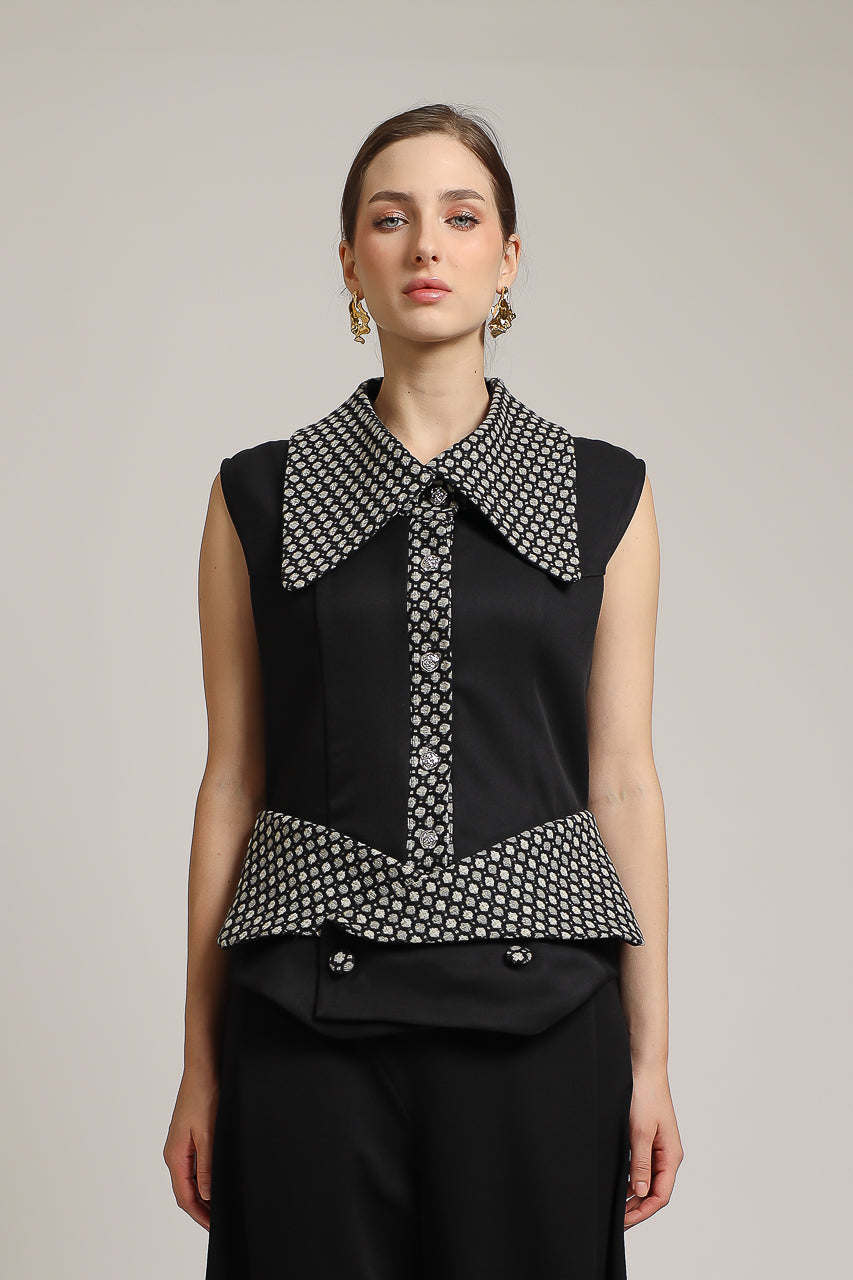 Bloom et Champs Polka Tweed Collar Blouse