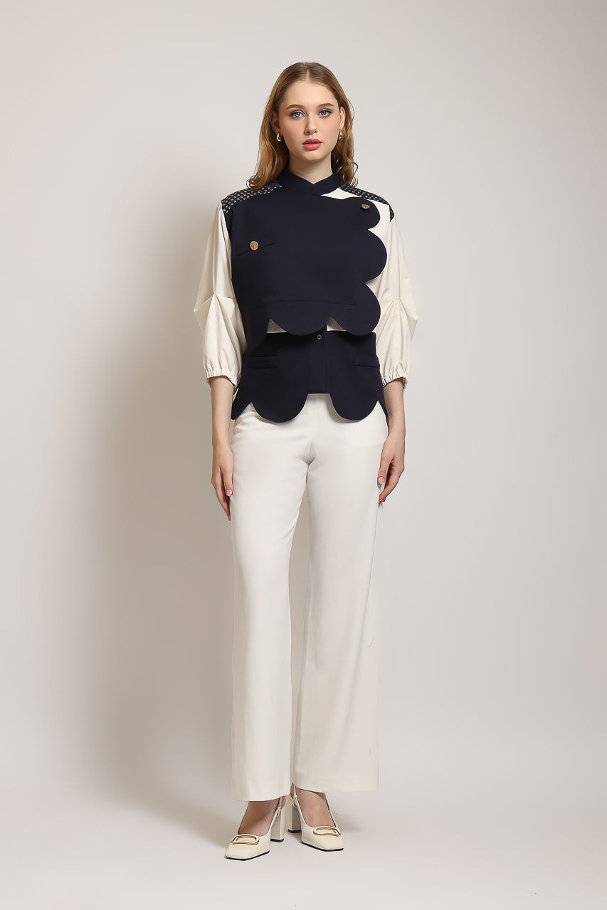Bloom et Champs Blouse Scalloped Navy