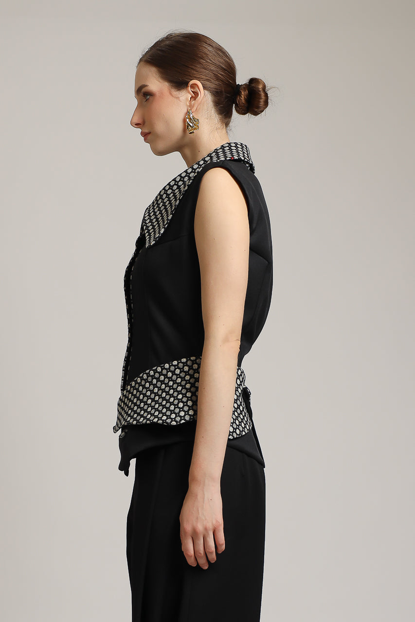 Bloom et Champs Polka Tweed Collar Blouse