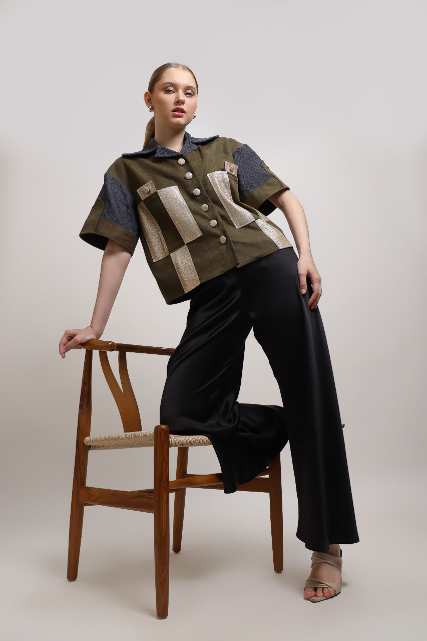 Bloom et Champs Golden Olive Shirt/Flare Saten Pants