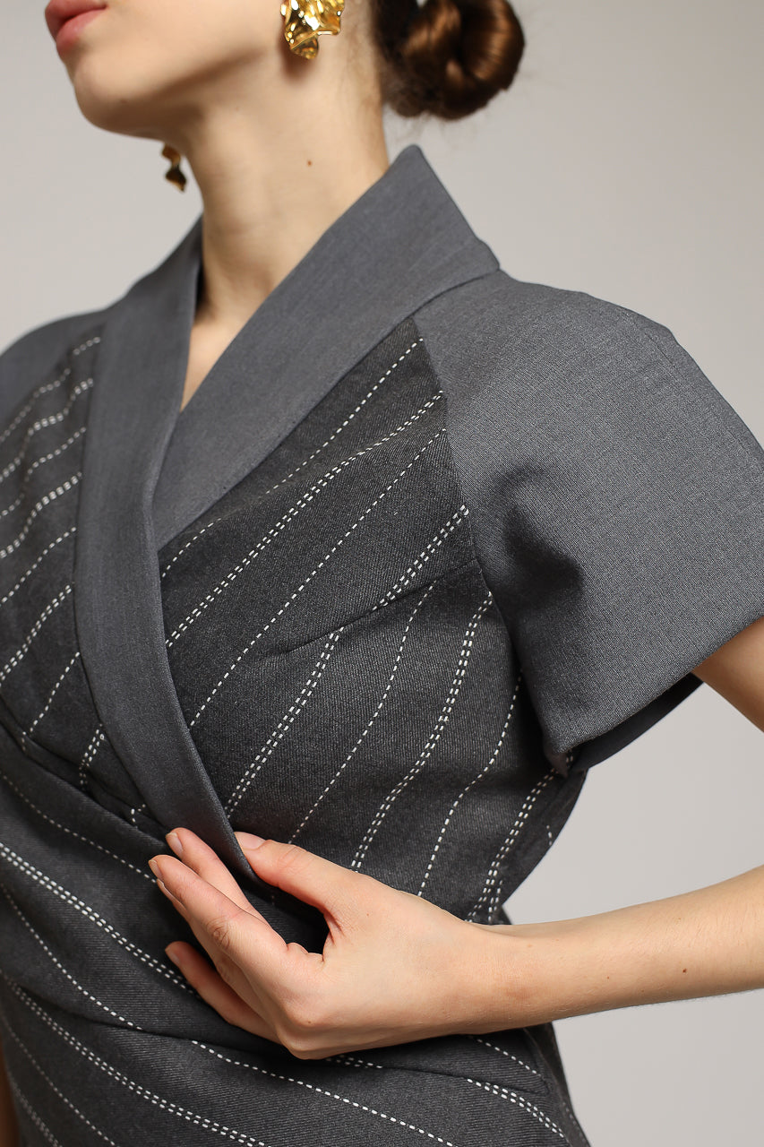 Bloom et Champs Semi Stripe Grey Blouse