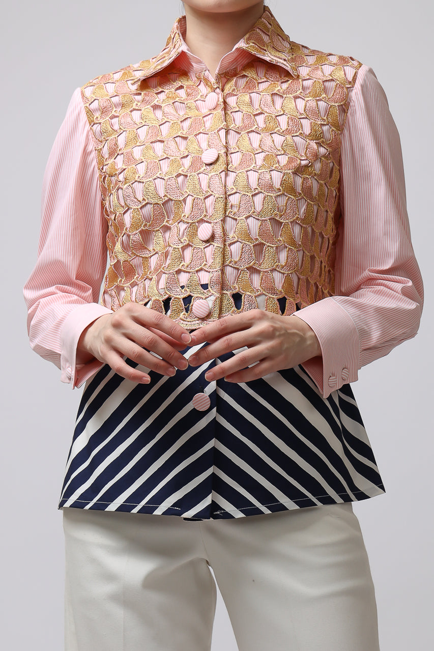 Bloom et Champs Kemeja Snail Pink Brocade